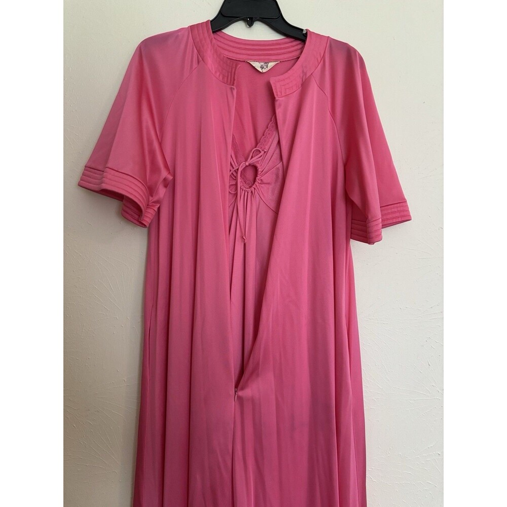 Vintage Vanity Fair Pink Peignoir Set Nightgown and Robe 2 Piece Small Zip Front - Picture 2 of 10